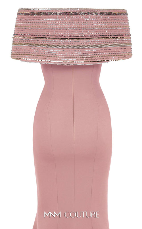 Sequin Embellished Off-Shoulder Gown in Mint by MNM Couture