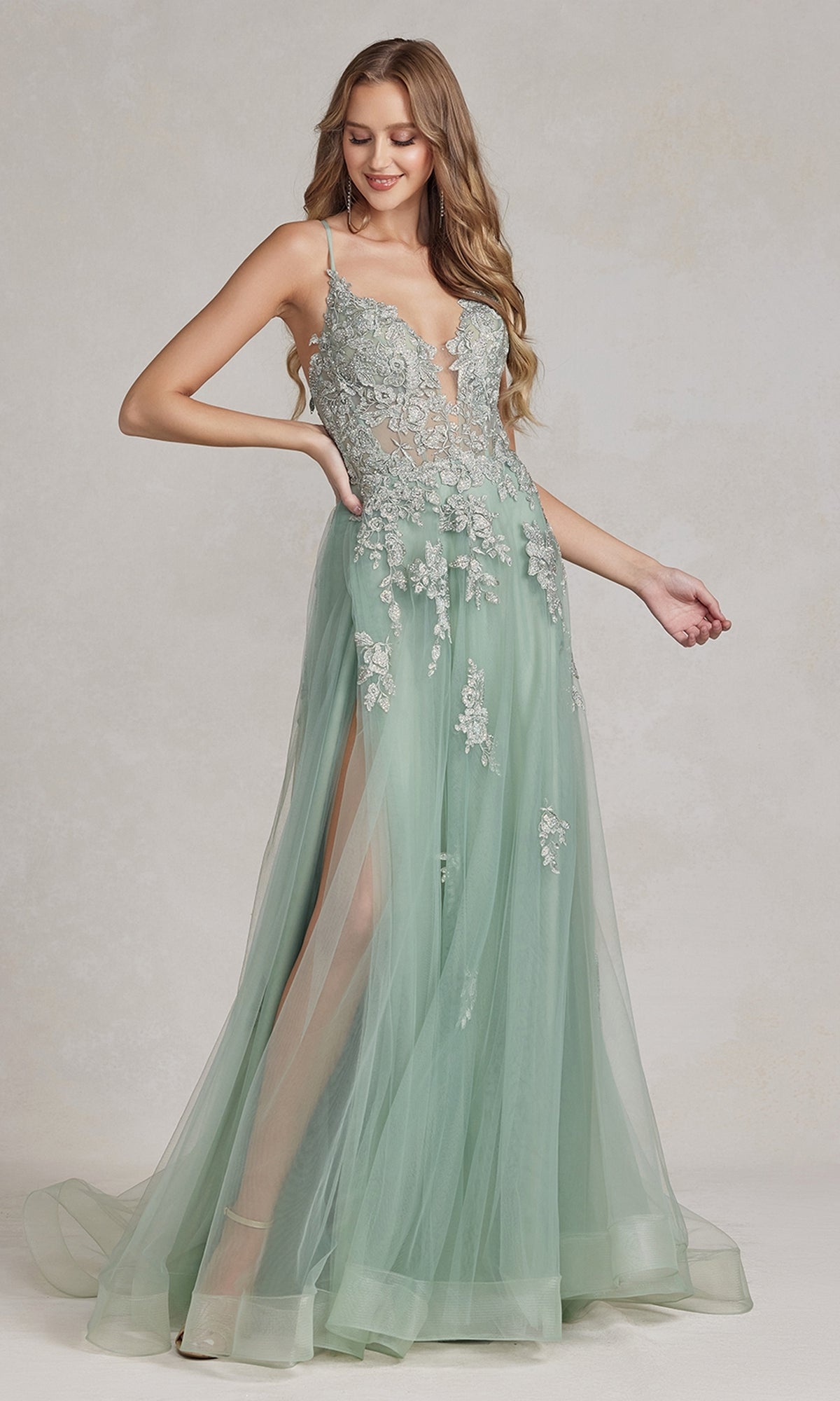 Nox Anabel G1149 Open-Back Long Prom Ball Gown with Beaded Details Dress