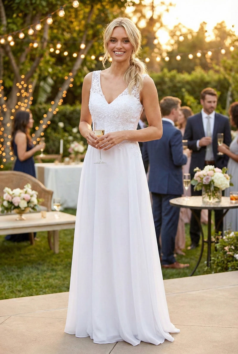 Sleeveless Wedding Dress with V-Neck Gown by 5233