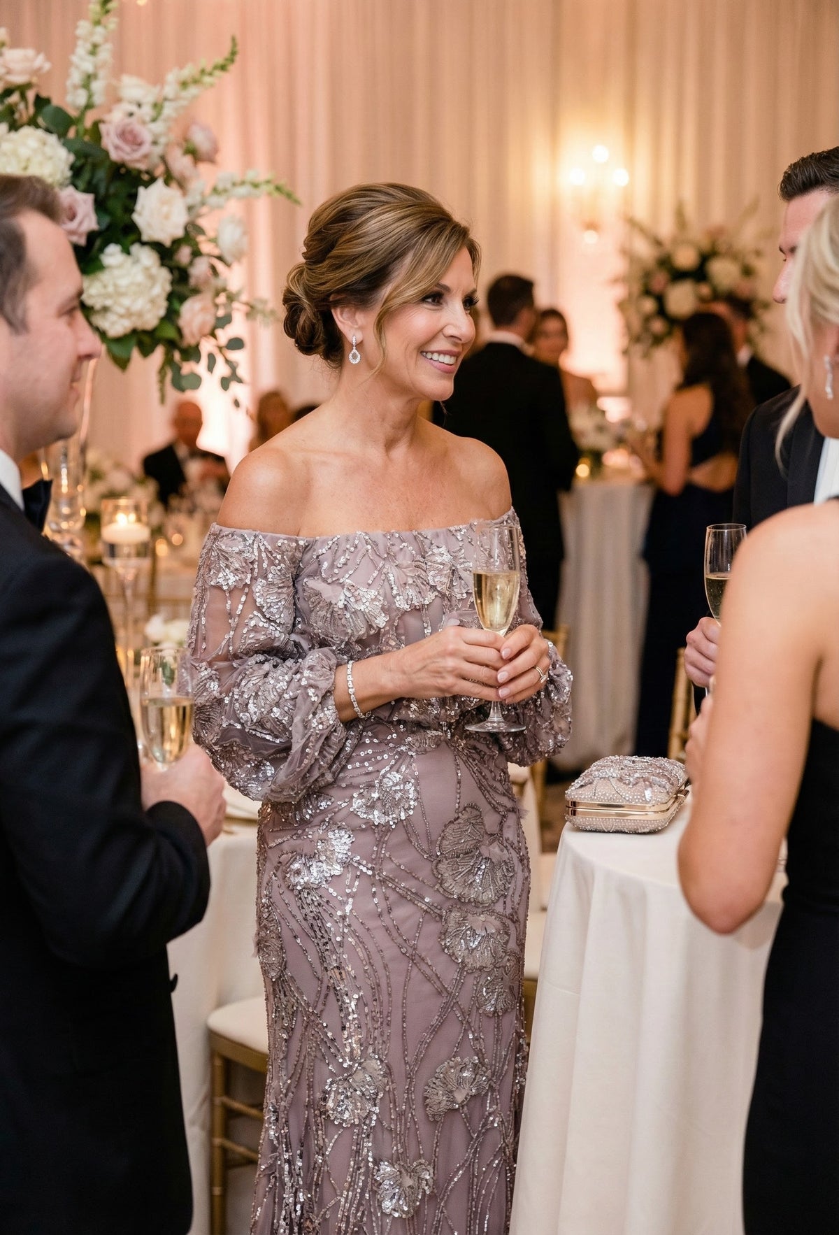 Terani Couture 251m4414 Off The-shoulder Puff Sleeves Sheath Dress