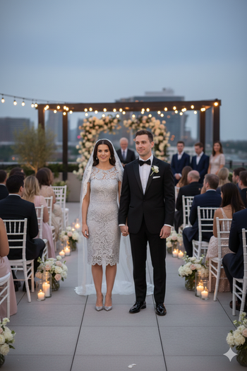 Short Sleeve Ivory Wedding Dress Modest Lace Knee Length Bridal Attire