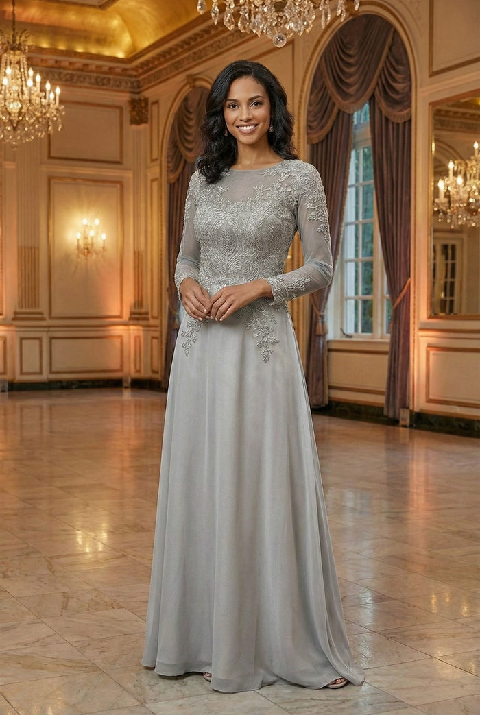 3/4 Sleeve Mother of the Bride Dress Embroidered Modern Evening Gown