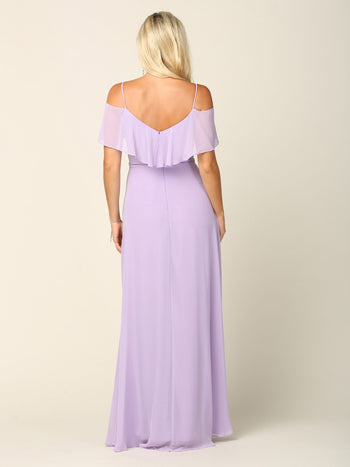 Elegant Cold Shoulder Chiffon A-Line Gown with Flutter Sleeves by Eva USA 3263