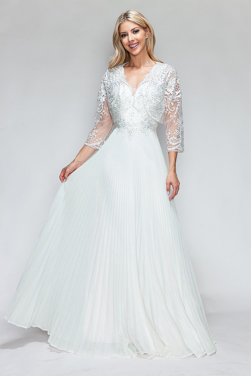 a line engagement dress White A Line Deep V-Neck Long Engagement Dress