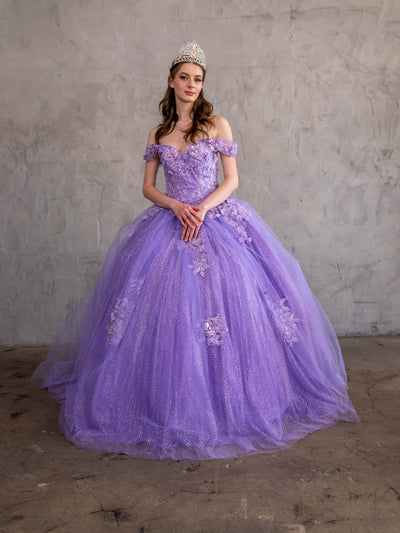 3D Floral Off-Shoulder Glitter Ball Gown by Calla KY73112