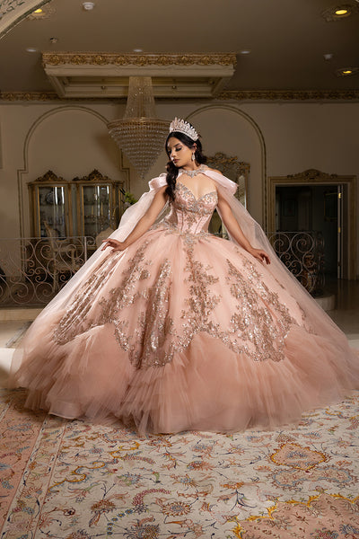 Luxury Ball Gown Quinceañera Dress with Glitter Tulle Skirt & Beaded Corset By Layla K LK284