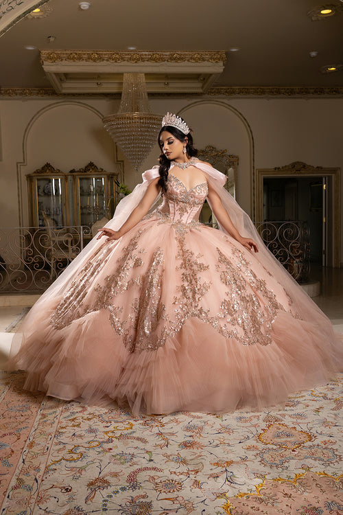 Luxury Ball Gown Quinceañera Dress with Glitter Tulle Skirt & Beaded Corset By Layla K LK284