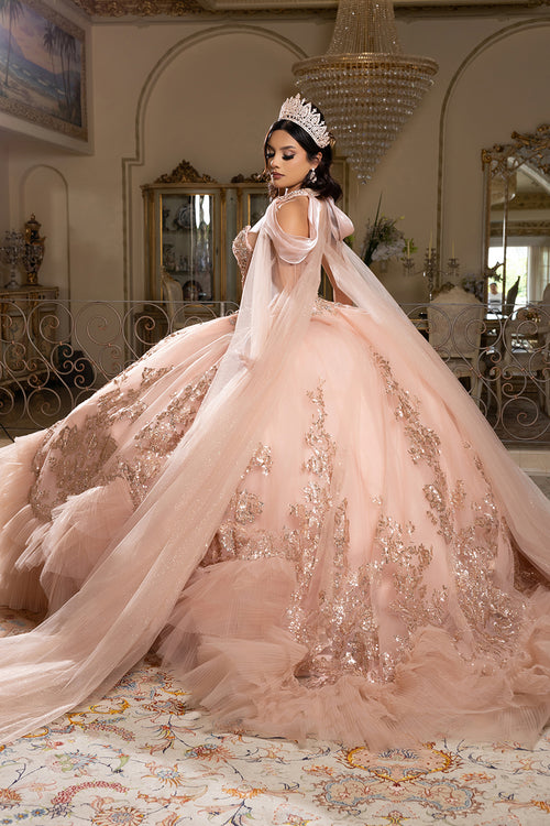 Luxury Ball Gown Quinceañera Dress with Glitter Tulle Skirt & Beaded Corset By Layla K LK284