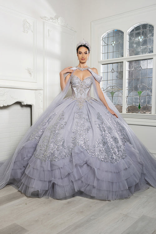 Luxury Ball Gown Quinceañera Dress with Glitter Tulle Skirt & Beaded Corset By Layla K LK284
