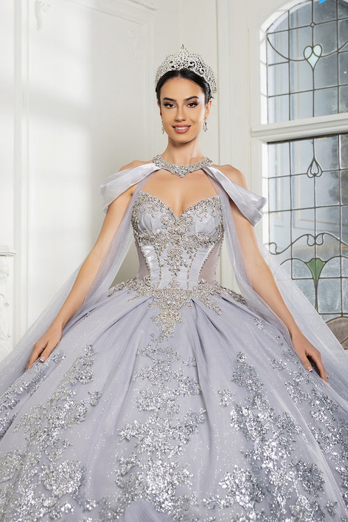 Luxury Ball Gown Quinceañera Dress with Glitter Tulle Skirt & Beaded Corset By Layla K LK284