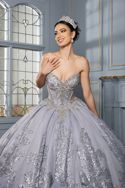 Luxury Ball Gown Quinceañera Dress with Glitter Tulle Skirt & Beaded Corset By Layla K LK284