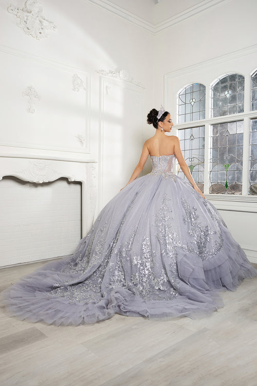 Luxury Ball Gown Quinceañera Dress with Glitter Tulle Skirt & Beaded Corset By Layla K LK284