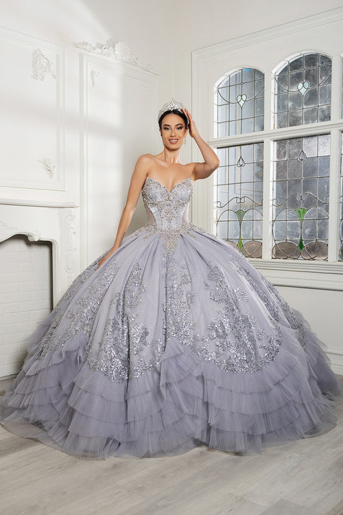 Luxury Ball Gown Quinceañera Dress with Glitter Tulle Skirt & Beaded Corset By Layla K LK284