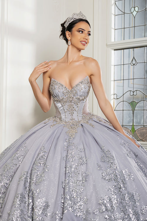 Luxury Ball Gown Quinceañera Dress with Glitter Tulle Skirt & Beaded Corset By Layla K LK284