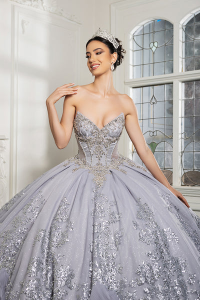 Luxury Ball Gown Quinceañera Dress with Glitter Tulle Skirt & Beaded Corset By Layla K LK284