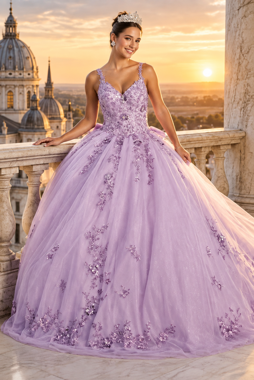 Quinceanera Dress Ball Gown in Mesh Glitter Bow Train by Layla K LK174