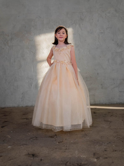 Girls 3D Floral Sleeveless Tulle Gown by Calla D816