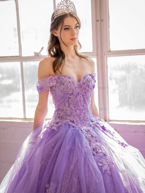 3D Floral Off-Shoulder Glitter Ball Gown by Calla KY73112