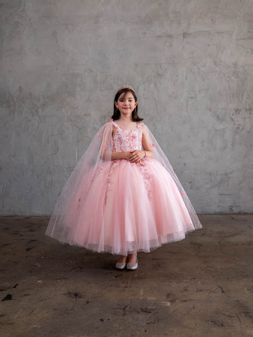 Girls Sleeveless Cape Sleeve Gown by Calla SCK306