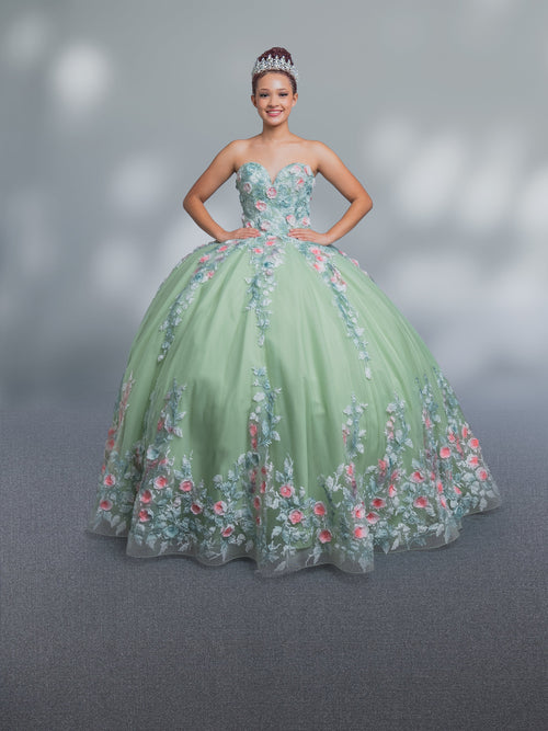 Floral Applique Strapless Cape Ball Gown by Calla SCL30004