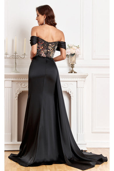 High Couture MJ1005 Fitted Prom Long Formal Beaded Slit Evening Gown
