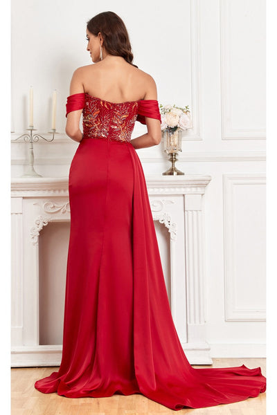 High Couture MJ1005 Fitted Prom Long Formal Beaded Slit Evening Gown