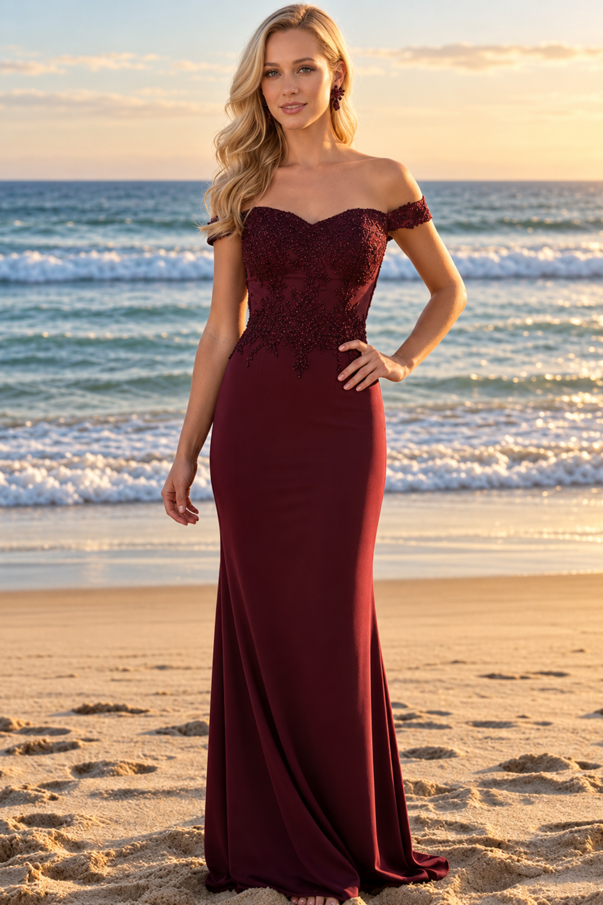 Elegant Form Fitting Evening Dress | Off The Shoulder Formal Gown