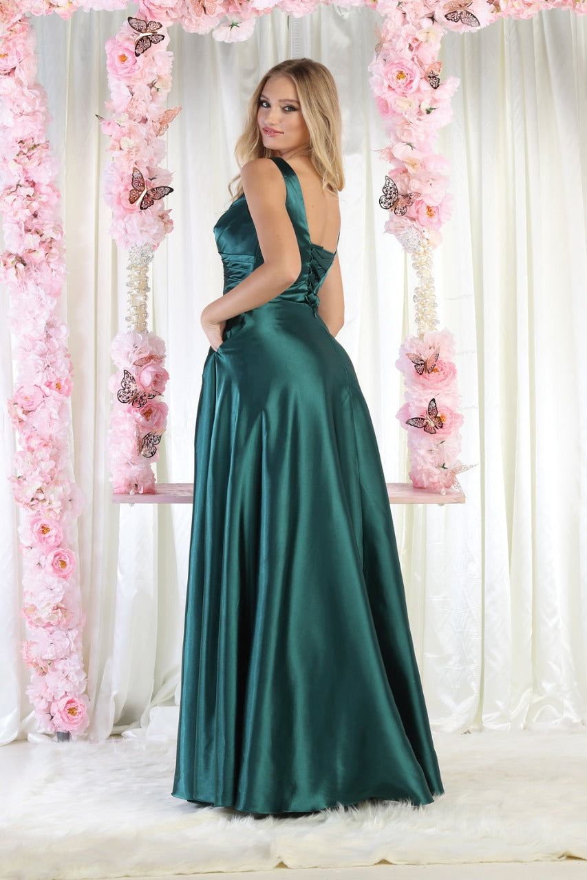 May Queen MQ1994 Sleeveless Side Pockets Satin Formal Bridesmaid Dress - Dress
