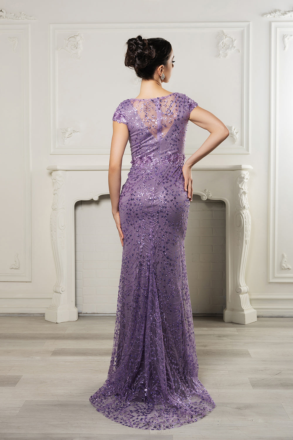 May Queen MQ2062 Floral Appliqued Long Mesh Formal Gown