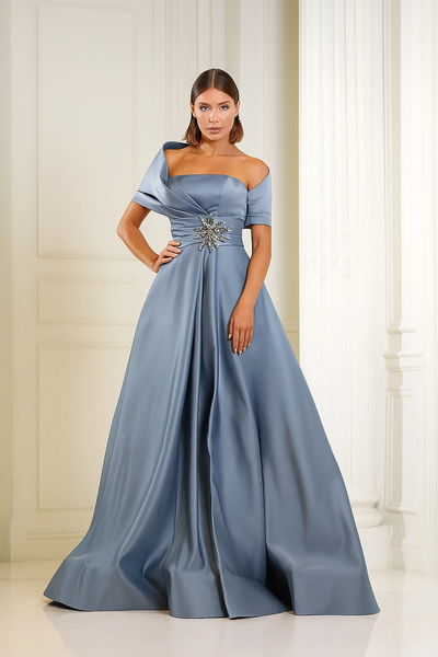 Terani Couture 251M4441 Pleated Beaded Long Evening Gown