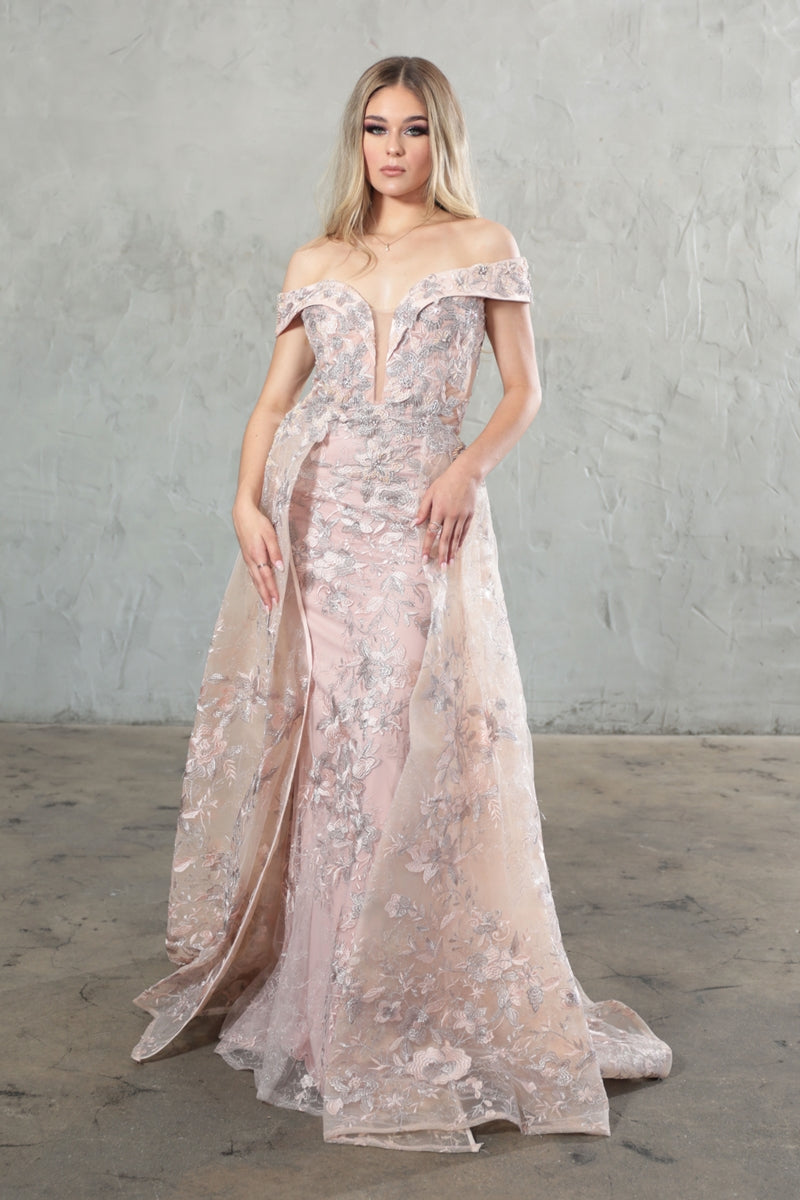 Formal Dresses Long Floral Applique Formal Evening Dress Dusty Rose