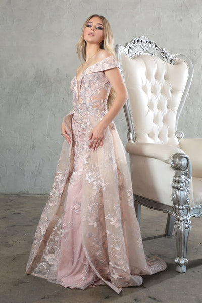 High Couture NR2283 Long Floral Applique Formal Evening Dress