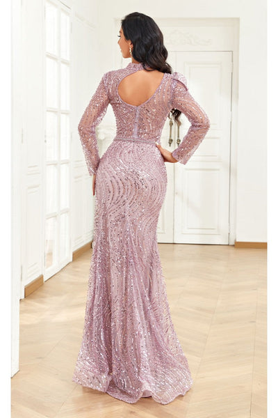 High Couture NR2284 Fitted Long Ruffle Sequin Formal Evening Dress