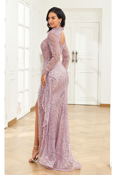 High Couture NR2284 Fitted Long Ruffle Sequin Formal Evening Dress