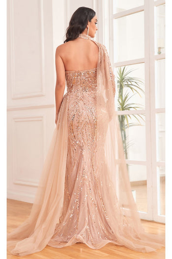 High Couture NR2292 Long Slit Formal Fitted Sequin Evening Dress
