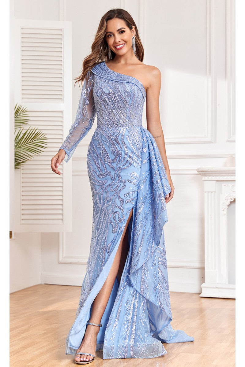 Formal Dresses Fitted Long Sequin Formal Evening Dress Blue