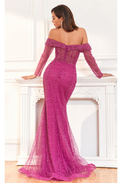 High Couture NR2316 Fitted Slit Long Beaded Evening Formal Dress