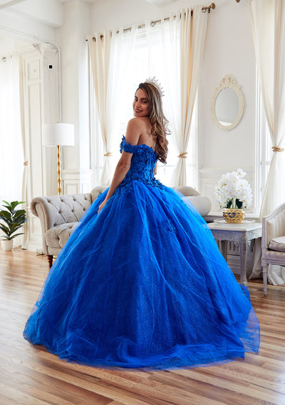 3D Floral Off-Shoulder Glitter Ball Gown by Calla KY73112