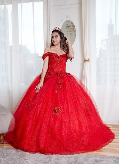 3D Floral Off-Shoulder Glitter Ball Gown by Calla KY73112