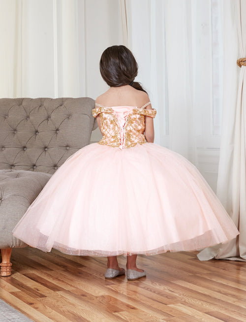 Girls Beaded Off Shoulder Tulle Gown by Calla KY232