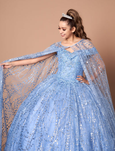 Appliqué Off-Shoulder Cape Ball Gown by Calla SCL30003