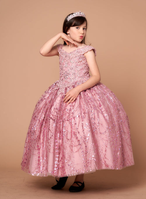 Girls Off Shoulder Cape Gown by Calla SCK303