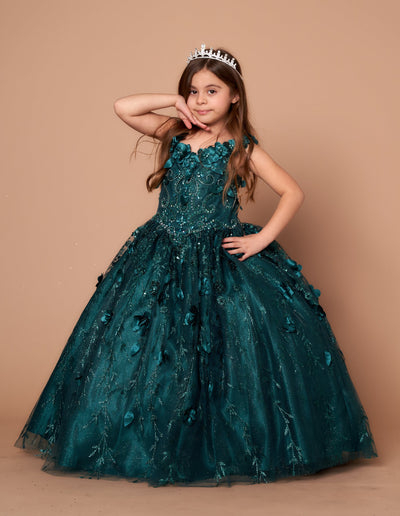 Girls 3D Floral Sleeveless Cape Gown by Calla SCK301