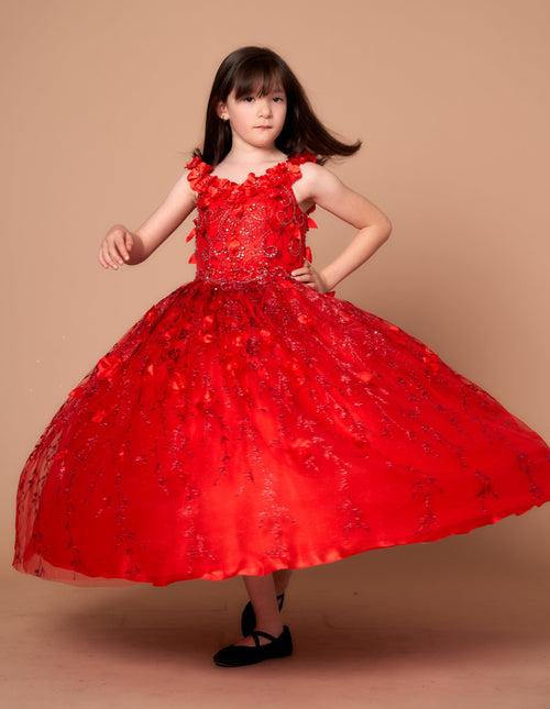 Girls 3D Floral Sleeveless Cape Gown by Calla SCK301