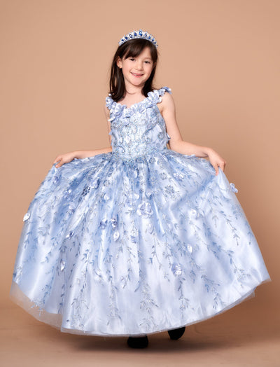 Girls 3D Floral Sleeveless Cape Gown by Calla SCK301