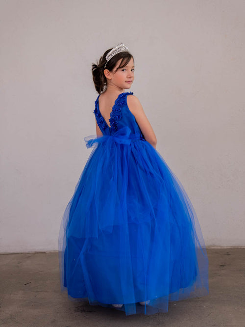 Girls Floral Applique Sleeveless Gown by Calla D831