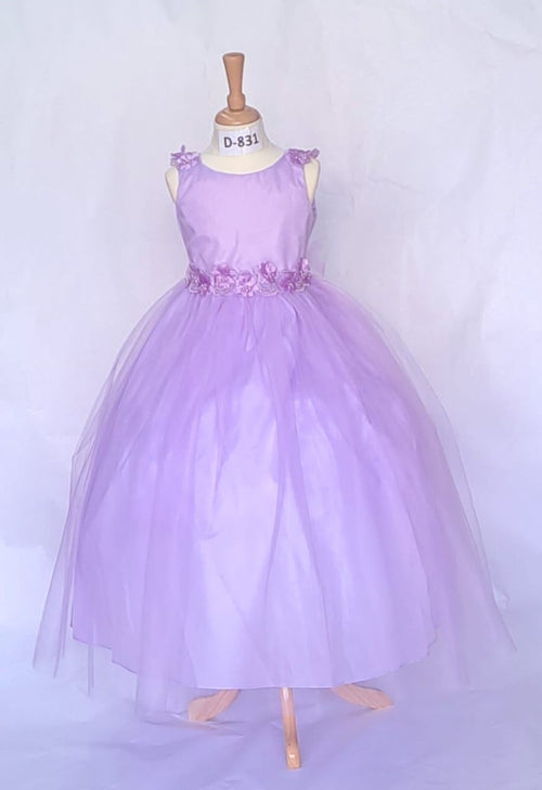 Girls Floral Applique Sleeveless Gown by Calla D831