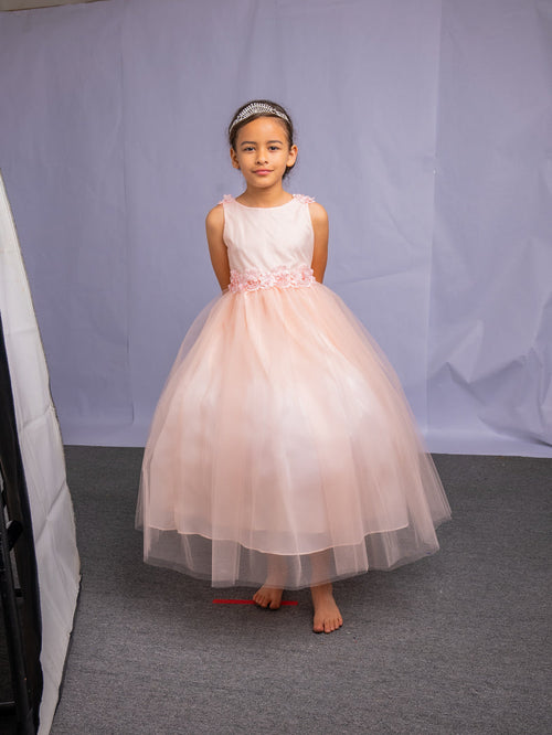 Girls Floral Applique Sleeveless Gown by Calla D831