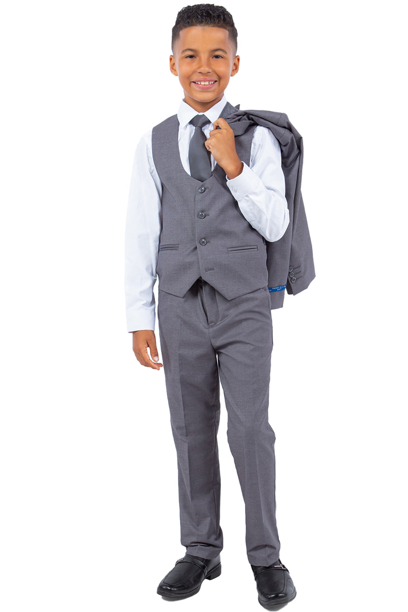 Boys Suit Perry Ellis Vested Boy's Wedding Suit in Medium Grey