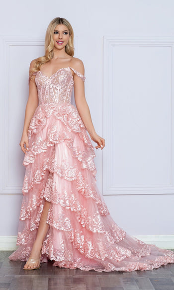 Vestido de fiesta de encaje con hombros descubiertos de Nox Anabel R1299